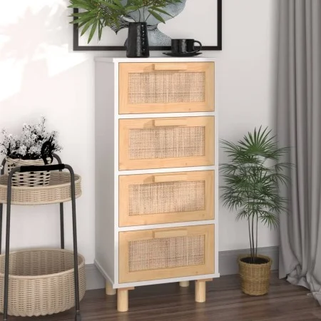 Aparador blanco madera pino maciza y ratán natural 40x30x90 cm de vidaXL, Aparadores - Ref: Foro24-345642, Precio: 153,94 €, ...