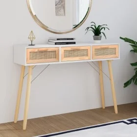 Solid pine wood and natural rattan console table, 105x30x75 cm by vidaXL, Side tables - Ref: Foro24-345627, Price: 130,12 €, ...