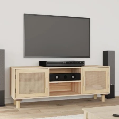 Mueble para TV madera maciza pino y ratán natural 105x30x40 cm de vidaXL, Muebles TV - Ref: Foro24-345617, Precio: 117,13 €, ...