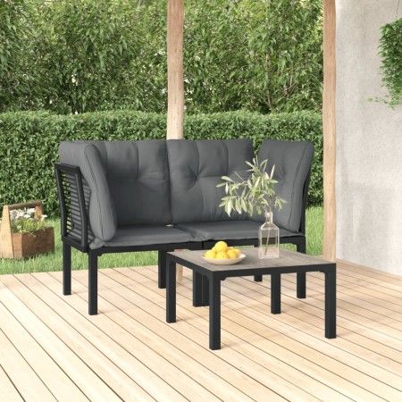 Juego de muebles jardín 3 pzas ratán sintético negro y gris de vidaXL, Conjuntos de jardín - Ref: Foro24-3187730, Precio: 175...