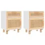 Mesitas de noche 2 uds madera maciza pino blanco ratán natural de vidaXL, Mesitas de noche - Ref: Foro24-345607, Precio: 122,...