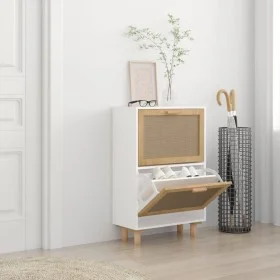 Zapatero madera contrachapada blanco ratán natural 52x25x80 cm de vidaXL, Zapateros y organizadores de calzado - Ref: Foro24-...