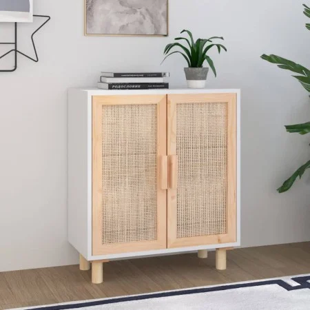 White sideboard solid pine wood and natural rattan 60x30x70 cm by vidaXL, Sideboards - Ref: Foro24-345630, Price: 111,21 €, D...