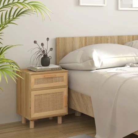 Mesita de noche madera maciza pino marrón y ratán natural de vidaXL, Mesitas de noche - Ref: Foro24-345610, Precio: 75,26 €, ...
