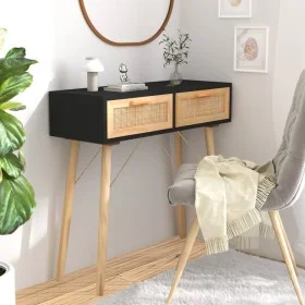 Mesa consola madera pino maciza ratán natural negro 80x30x75 cm de vidaXL, Mesas auxiliares - Ref: Foro24-345625, Precio: 104...