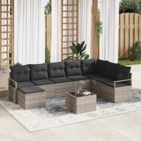 Conjunto de sofá de jardín 9 pcs Gris claro Poliratán en Sofás de exterior | Comprar online en Foru.es