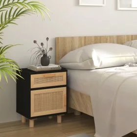 Solid black pine wood and natural rattan bedside table by vidaXL, Nightstands - Ref: Foro24-345608, Price: 72,61 €, Discount: %