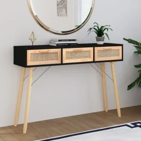 Mesa consola madera pino maciza ratán natural negro 105x30x75cm de vidaXL, Mesas auxiliares - Ref: Foro24-345628, Precio: 140...