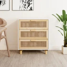 White sideboard made of solid pine wood and natural rattan 60x30x70 cm by vidaXL, Sideboards - Ref: Foro24-345633, Price: 150...