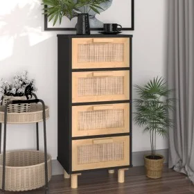 Aparador negro madera pino maciza y ratán natural 40x30x90 cm de vidaXL, Aparadores - Ref: Foro24-345643, Precio: 142,03 €, D...