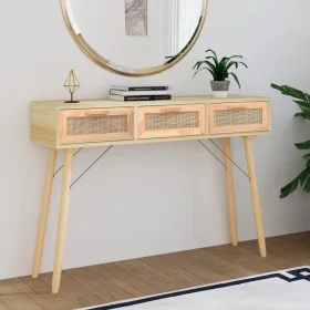 Mesa consola madera pino maciza ratán natural 105x30x75 cm de vidaXL, Mesas auxiliares - Ref: Foro24-345629, Precio: 136,80 €...
