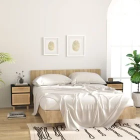 Mesitas de noche 2 uds madera maciza pino negro ratán natural de vidaXL, Mesitas de noche - Ref: Foro24-345609, Precio: 124,7...