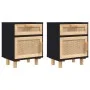 Mesitas de noche 2 uds madera maciza pino negro ratán natural de vidaXL, Mesitas de noche - Ref: Foro24-345609, Precio: 124,7...