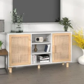 Solid white pine wood sideboard natural rattan 105x30x60 cm by vidaXL, Sideboards - Ref: Foro24-345639, Price: 112,63 €, Disc...