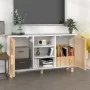 Aparador madera maciza pino blanco ratán natural 105x30x60 cm de vidaXL, Aparadores - Ref: Foro24-345639, Precio: 112,63 €, D...
