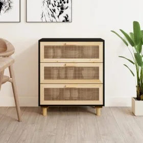Aparador negro madera pino maciza y ratán natural 60x30x70 cm de vidaXL, Aparadores - Ref: Foro24-345634, Precio: 141,38 €, D...