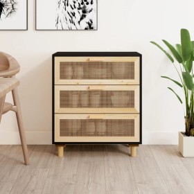 Aparador negro madera pino maciza y ratán natural 60x30x70 cm de vidaXL, Aparadores - Ref: Foro24-345634, Precio: 143,77 €, D...