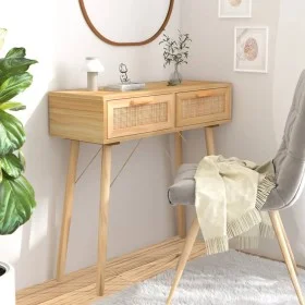 Mesa consola madera pino maciza ratán natural marrón 80x30x75cm de vidaXL, Mesas auxiliares - Ref: Foro24-345626, Precio: 102...