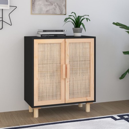Aparador negro madera pino maciza y ratán natural 60x30x70 cm de vidaXL, Aparadores - Ref: Foro24-345631, Precio: 118,13 €, D...
