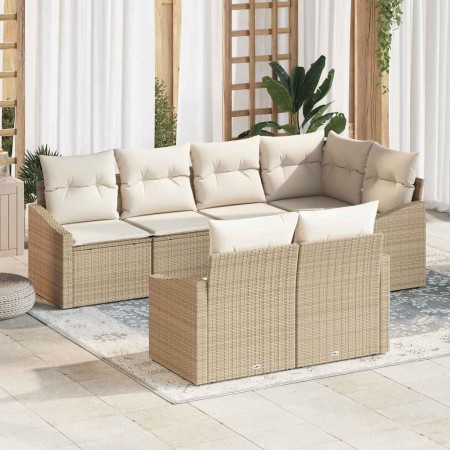 Conjunto de sofá de jardín 7 pcs Beige Poliratán en Sofás de exterior | Comprar online en Foru.es