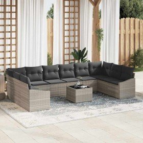 Conjunto de sofá de jardín 11 pcs Gris claro Poliratán en Sofás de exterior | Comprar online en Foru.es