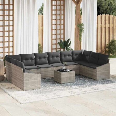 Conjunto de sofá de jardín 11 pcs Gris claro Poliratán en Sofás de exterior | Comprar online en Foru.es