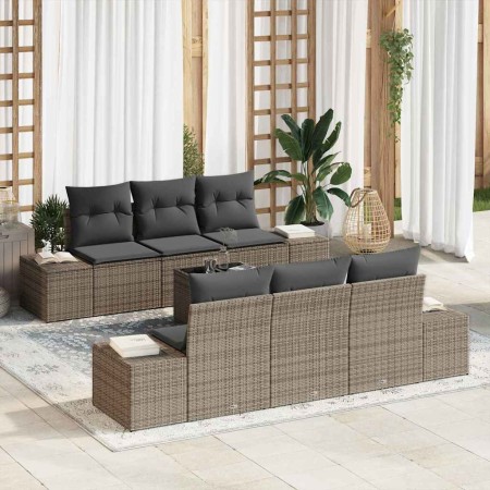 Conjunto de sofá de jardín 7 pcs Gris Poliratán en Sofás de exterior | Comprar online en Foru.es