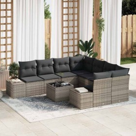 Conjunto de sofá de jardín con cojín 9 pcs Gris ratán sintético en Sofás de exterior | Comprar online en Foru.es