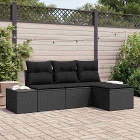 Conjunto de sofá de jardín 4 pcs Negro ratán sintético en Sofás de exterior | Comprar online en Foru.es