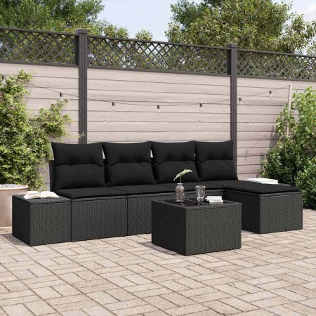 Conjunto de sofá de jardín 6 pcs Negro ratán sintético en Sofás de exterior | Comprar online en Foru.es