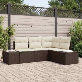 Conjunto de sofá de jardín 4 pcs Marrón ratán sintético en Sofás de exterior | Comprar online en Foru.es