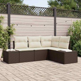 Conjunto de sofá de jardín 4 pcs Marrón ratán sintético en Sofás de exterior | Comprar online en Foru.es