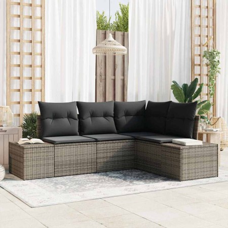 Conjunto de sofá de jardín 4 pcs Gris ratán sintético en Sofás de exterior | Comprar online en Foru.es
