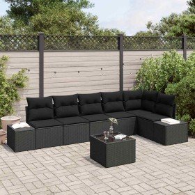 Conjunto de sofá de jardín 7 pcs Negro ratán sintético en Sofás de exterior | Comprar online en Foru.es