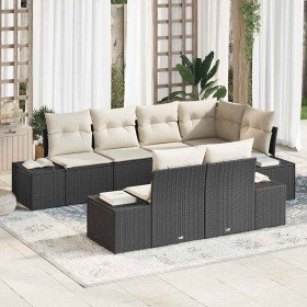 Conjunto de sofá de jardín 7 pcs Negro y crema ratán sintético en Sofás de exterior | Comprar online en Foru.es