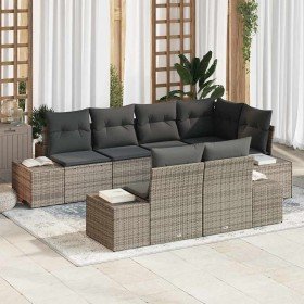 Conjunto de sofá de jardín con cojín 7 pcs Gris Poliratán en Sofás de exterior | Comprar online en Foru.es