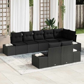 Conjunto de sofá de jardín con cojín 8 pcs Negro Poliratán en Sofás de exterior | Comprar online en Foru.es