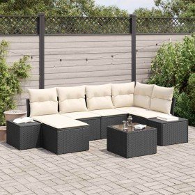 Conjunto de sofá de jardín 7 pcs Negro y crema Poliratán en Sofás de exterior | Comprar online en Foru.es