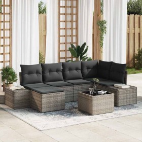 Conjunto de sofá de jardín con cojín 7 pcs Gris ratán sintético en Sofás de exterior | Comprar online en Foru.es