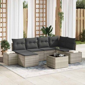 Conjunto de sofá de jardín 7 pcs Gris Claro ratán sintético en Sofás de exterior | Comprar online en Foru.es