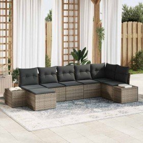 Conjunto de sofá de jardín con cojín 7 pcs Gris ratán sintético en Sofás de exterior | Comprar online en Foru.es