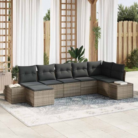Conjunto de sofá de jardín con cojín 7 pcs Gris ratán sintético en Sofás de exterior | Comprar online en Foru.es