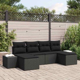 Conjunto de sofá de jardín 6 pcs Negro ratán sintético en Sofás de exterior | Comprar online en Foru.es