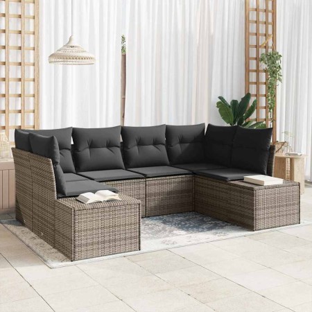 Conjunto de sofá de jardín con cojín 6 pcs Gris ratán sintético en Sofás de exterior | Comprar online en Foru.es