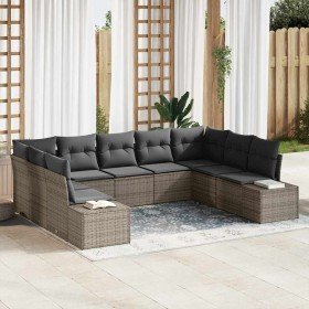 Conjunto de sofá de jardín con cojín 9 pcs Gris ratán sintético en Sofás de exterior | Comprar online en Foru.es