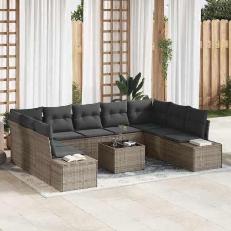 Conjunto de sofá de jardín 10 pcs Gris ratán sintético en Sofás de exterior | Comprar online en Foru.es