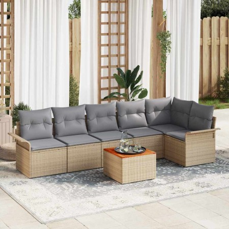 Conjunto de sofá de jardín 7 pcs Beige Poliratán en Sofás de exterior | Comprar online en Foru.es