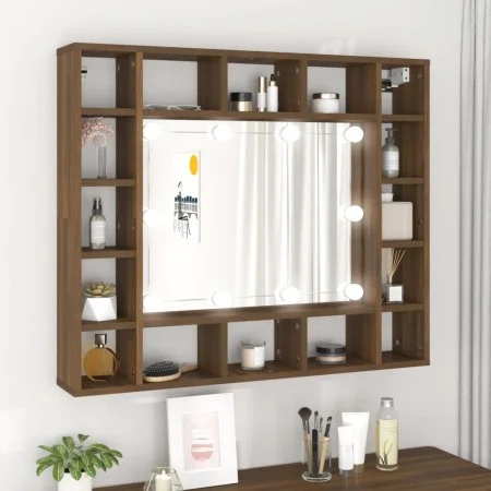 Mueble con espejo y LED marrón roble 91x15x76,5 cm de vidaXL, Tocadores de baño - Ref: Foro24-820450, Precio: 68,85 €, Descue...