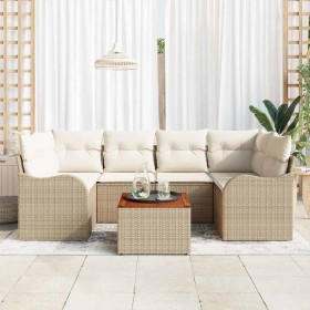 Conjunto de sofá de jardín 7 pcs Beige Poliratán en Sofás de exterior | Comprar online en Foru.es