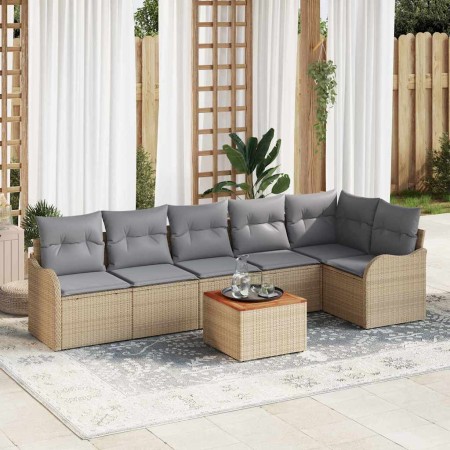 Conjunto de sofá de jardín 7 pcs Beige Poliratán en Sofás de exterior | Comprar online en Foru.es